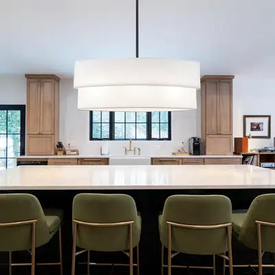 22" Modern Island Light, 3-Light Double Oval Pendant Light Fixture with White Linen Shade, Hanging B...