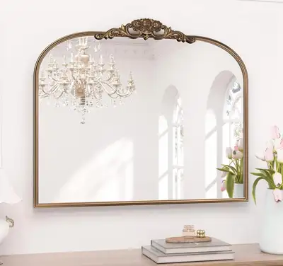Keonjinn Gold Vintage Mirror for Wall, 36" x 30" Antique Arched, View more