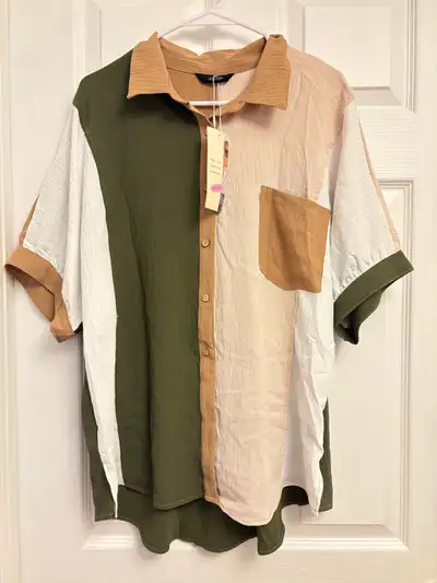 Women's Colour Block Button-Down Shirt - Size L, View more