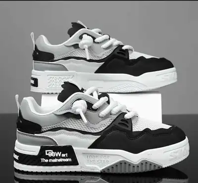 Brand new unisex sneakers. Grey, white, and black colour scheme. Chunky sole. Lace-up closure. Comfo...