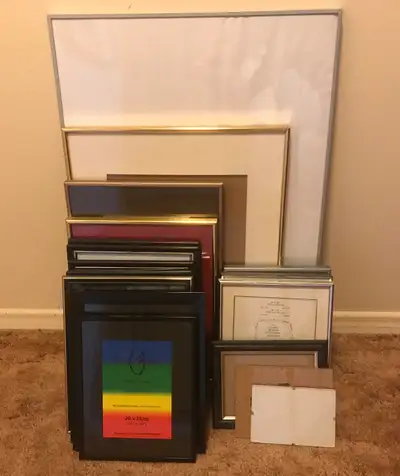 Up for sale is a variety of 18 different photo, document, art frames. Some are metal, some plastic a...
