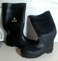 NEW NAT'S 1645 Unisex Steel Toe PVC Work Boots, Black sz 9