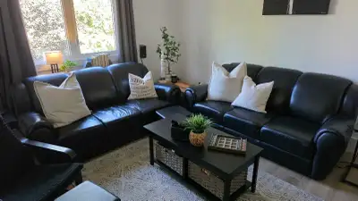 Lovely, Black Leather Sofa Set for Sale!!!, View more