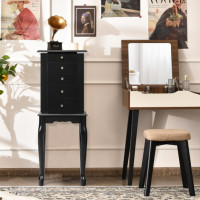 Armoire Storage Standing Jewelry Cabinet With Mirror-Black