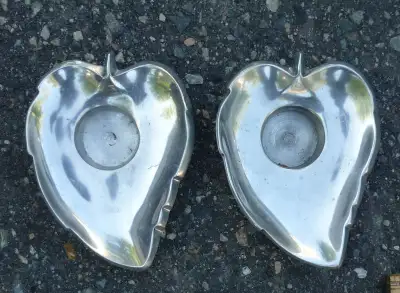 Vintage Cast Aluminum Silver Strawberry Candle / Trinket Holders, View more