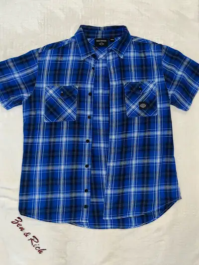 Harley-Davidson Blue Plaid Large Short Sleeve Shirt, View more