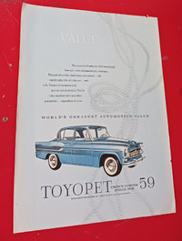 VINTAGE 1959 TOYOPET CROWN ORIGINAL TOYOTA CAR AD / ANNONCE