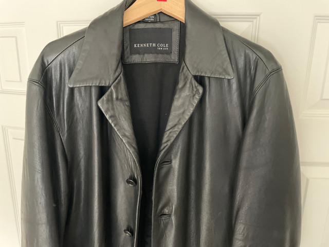  Kenneth Cole long men’s black  leather  jacket. Medium  in Men's in Banff / Canmore - Image 2