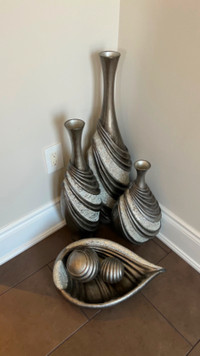 Silver/ Mirror Vase set with Bowl and Decor Ball