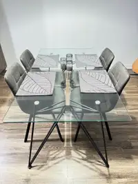Table moderne en verre et 4 chaises 