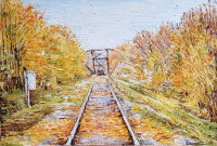 Oil painting " The railway" / tableau  a l'huile 