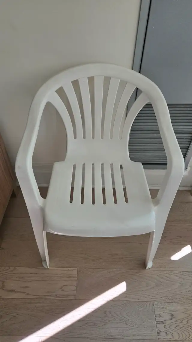 Two white fiber chairs at 20 CAD63235066788609121