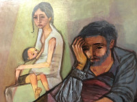 Original Oil Painting of Melancholy Family plus Art Collection