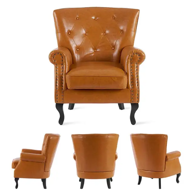 Mid-Century Modern Accent Chair, PU Leather Living Room in Chairs & Recliners in Markham / York Region - Image 9