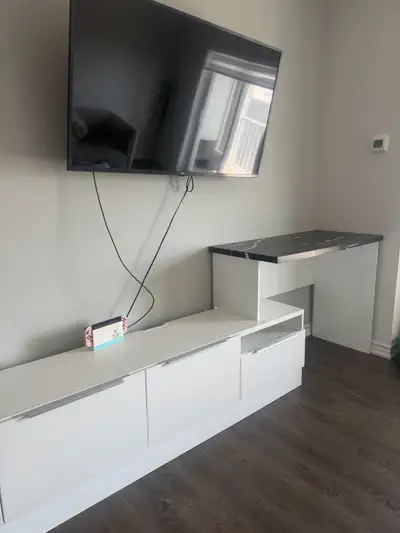 White TV Unit and Marble Desk, View more