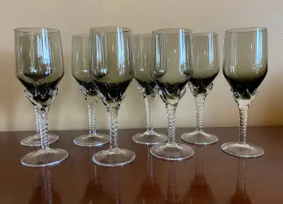 8 Vintage Cocktail Liquor Twisted Stem Smoked Glass Sasaki style, View more