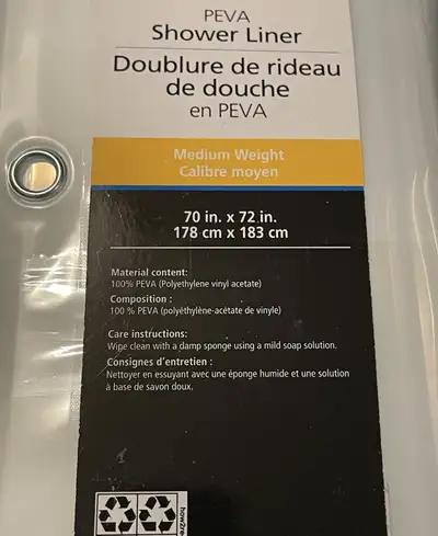 Brand New Unopened PEVA Shower Curtain / Liner, 70" x 72", View more