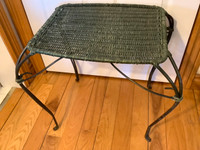 Vtg Forest Green Wicker Side Table with a Decorative Iron Frame