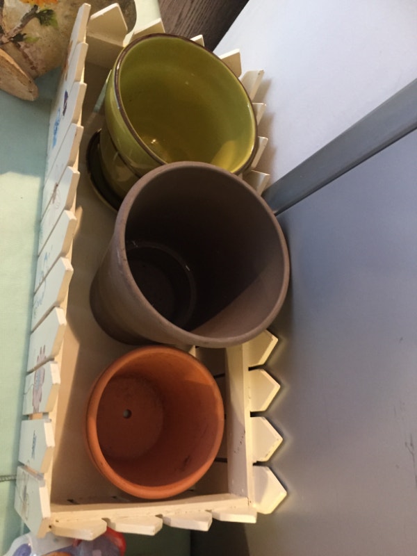 Lot of 21 SmallMedium CeramicPlasticWood Planter Pots Outdoor