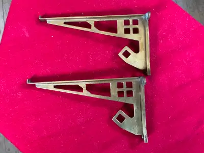 Austrian Secessionist Brass Rack Brackets Hoffmann Style, 1905, View more