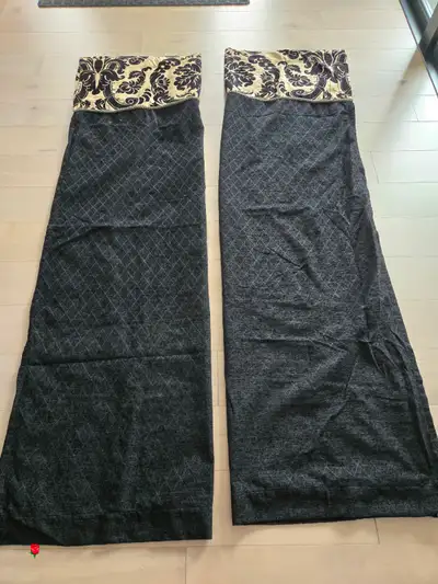 Beautiful black and gold velour curtains with lining. Thick, high-quality fabric that adds a rich, e...