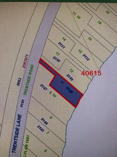 Waterfront lot , along Trent River , Frankford , Ontario . Trentside Lane . Legal Discription LT 11...