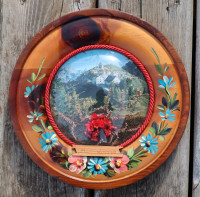 1960s Round Wood Display with Photo Under Glass