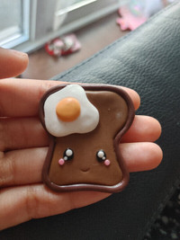 Handmade cute nutella bread with egg clay brooch