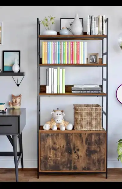 Modern Bookshelf 3 Tier Free Standing Wood Look Ladder Shelf Sto, View more