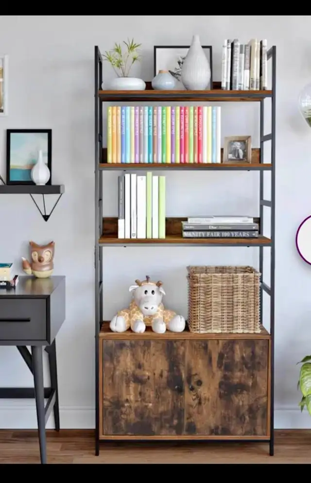 Modern Bookshelf 3 Tier Free Standing Wood Look Ladder Shelf Sto in Bookcases & Shelving Units in Hamilton - Image 2