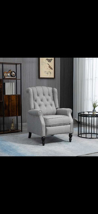 Wingback Reclining Chair with Footrest, Button Tufted Recliner