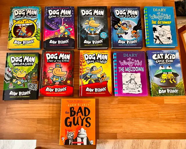 Dog Man, Cat Kid,Diary of a wimpy kid &  The Bad Guys books