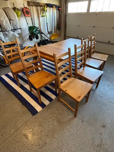IKEA extendable dining table w/ 6 chairs, View more