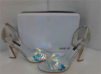 Nine West Women's Klass Heeled Sandals sz 8 Silver Multi