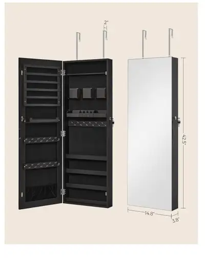 Wall Mounted Jewellery Cabinet with Mirror two keys , View more