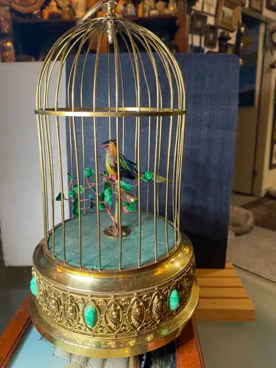 Antique German Singing Bird Cage Music Box Automaton Karl Griesbaum, Circa 1950 A good antique bird...