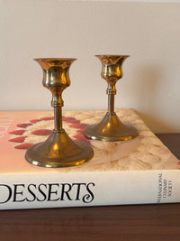 2 Vintage 4” Brass Taper Candle Holders