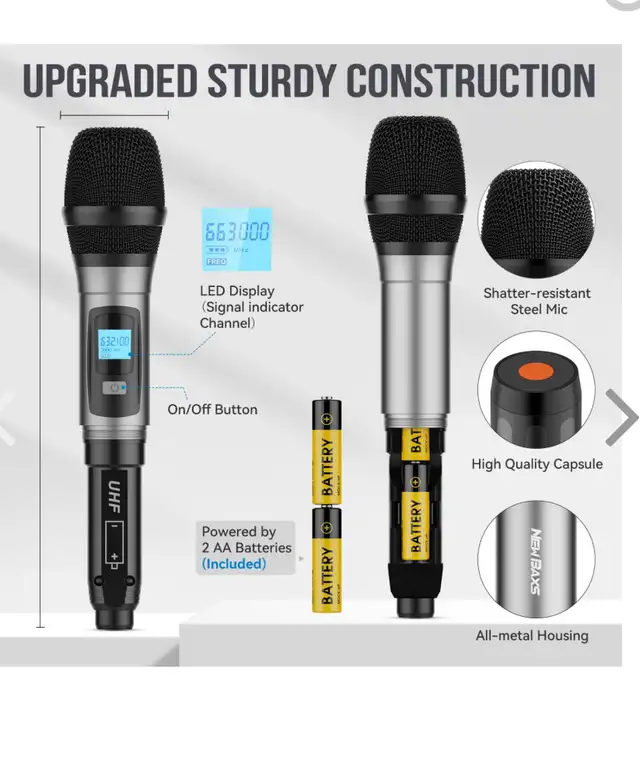 BAXS Wireless Microphone System Dual UHF Wireless Mics, 2 Handhe in Pro Audio & Recording Equipment in Hamilton - Image 6