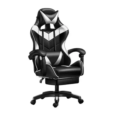 BLACK & WHITE LEATHER GAMING CHAIR WITH FOOTREST /MARKHAM , View more