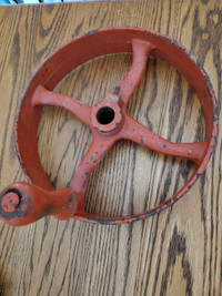 Antique Red Industrial Iron Wheel ? Corn Coffee Grain Grinder