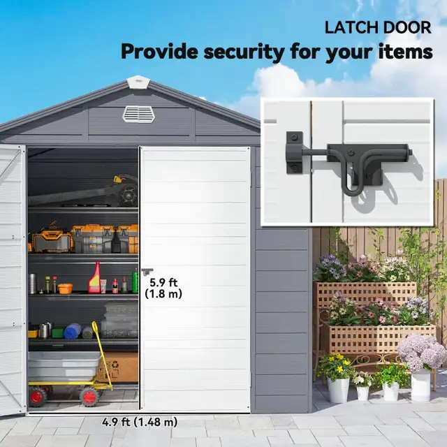 8' x 6' Plastic Garden Storage Shed with Latch Door, Vents, Slop in Outdoor Tools & Storage in Markham / York Region - Image 9