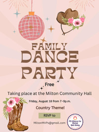 Family dance party in Milton Community Hall