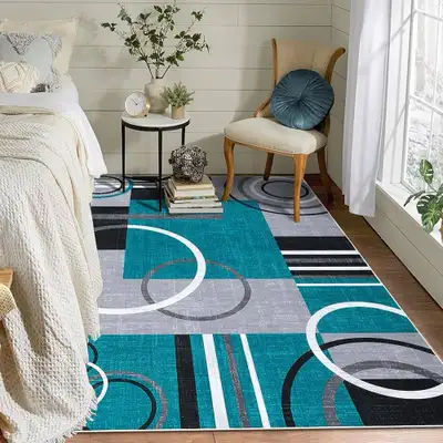 Garvee 6x9 Geometric Washable Area Rug Non-Slip Neutral Rug Turq, View more