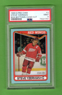 1990-91 OPC STEVE YZERMAN #J BOX BOTTOM FOND DE BOITE PSA 9 MINT