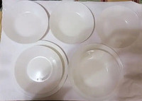 7 WHITE MILK GLASS PLATES / BOWLS