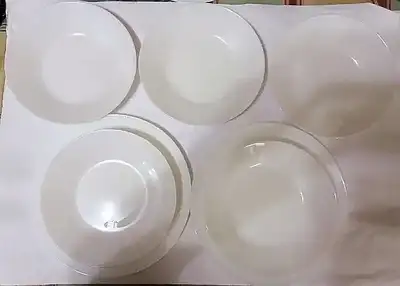 5 WHITE MILK GLASS PLATES / BOWLS, View more