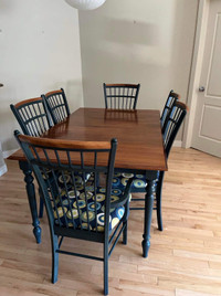 Maple dining table and six chairs