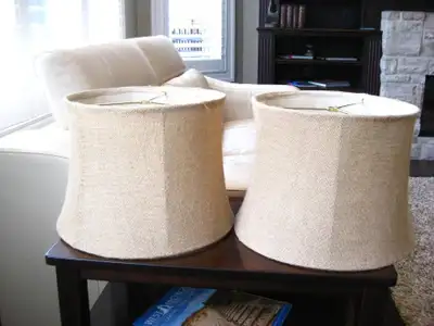 Pair of Amazing Condition Burlap 14" Tapered Drum Lamp Shades, View more