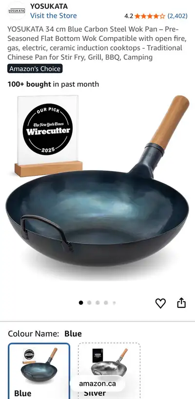 Yosukata Blue Carbon Steel Pe seasoned flat bottom Wok 34 cm, View more