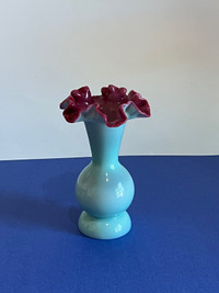 Ruffle Top Turquoise Vase